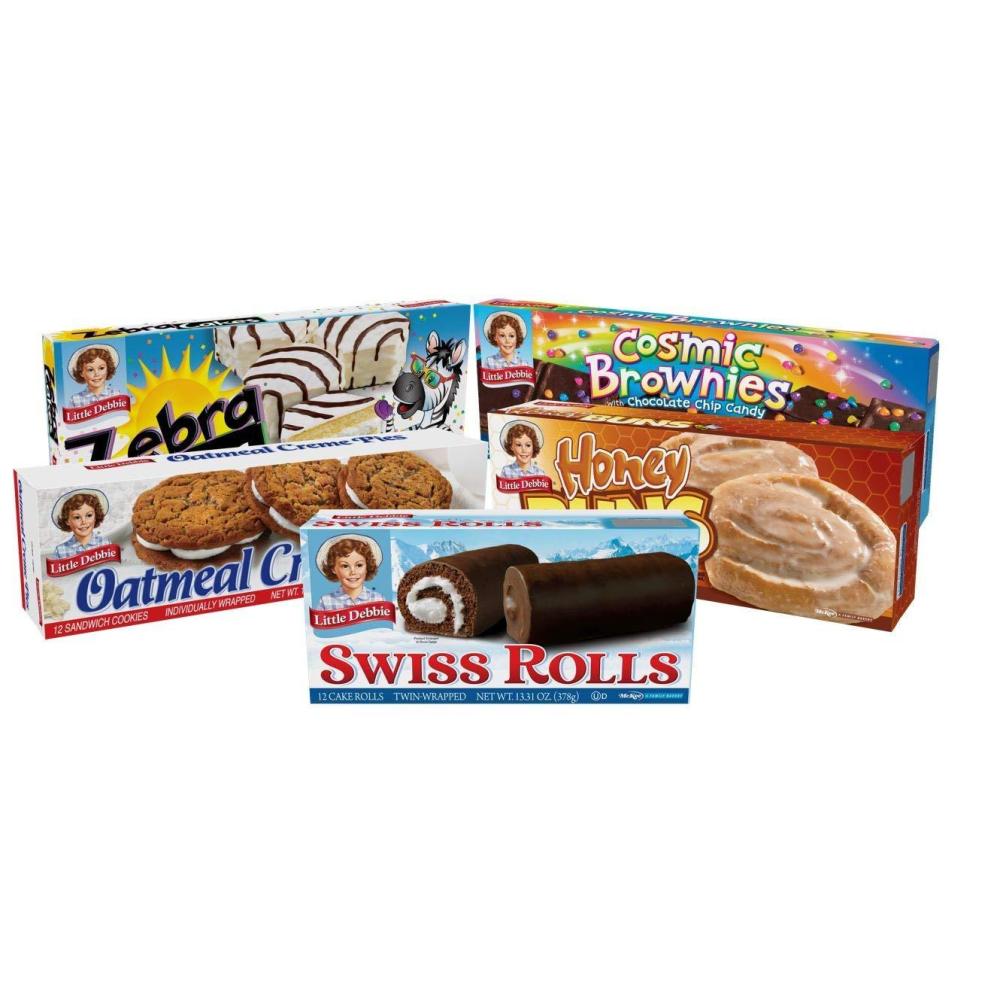image:imageLittle Debbie Variety Pack 1 Box Each Of Zebra Cakes Cosmic Brownies Honey Buns Oatmeal Creme Pies and Swiss Rolls 48 Piece Assortment